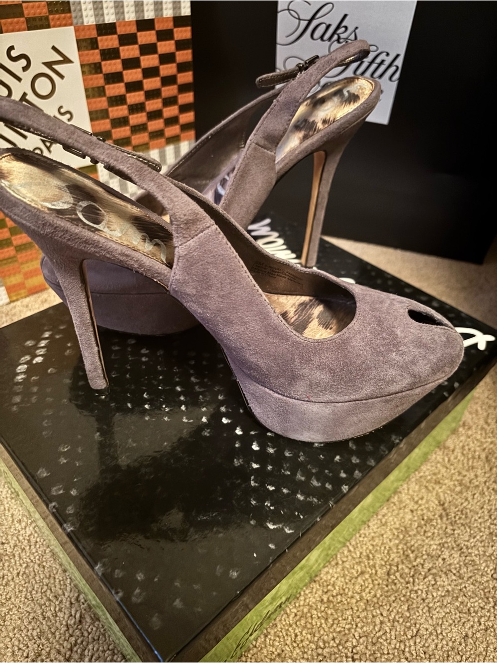 Sam Edelman Taupe Suede Platform Peep-Toe Slingbacks